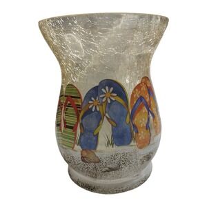 Crackle Glass Flip Flop Beach Hurricane Candle Holder Coastal Decor